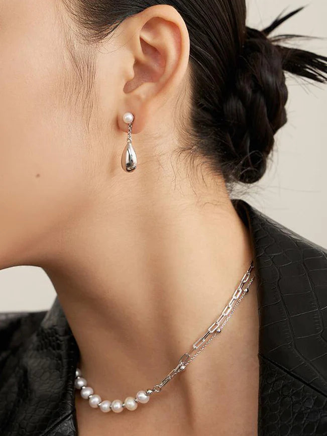 Women's Dainty 18ct Gold Vermeil Raindrop Freshwater Pearl Waterdrop Earrings - Lovez Aqua© -