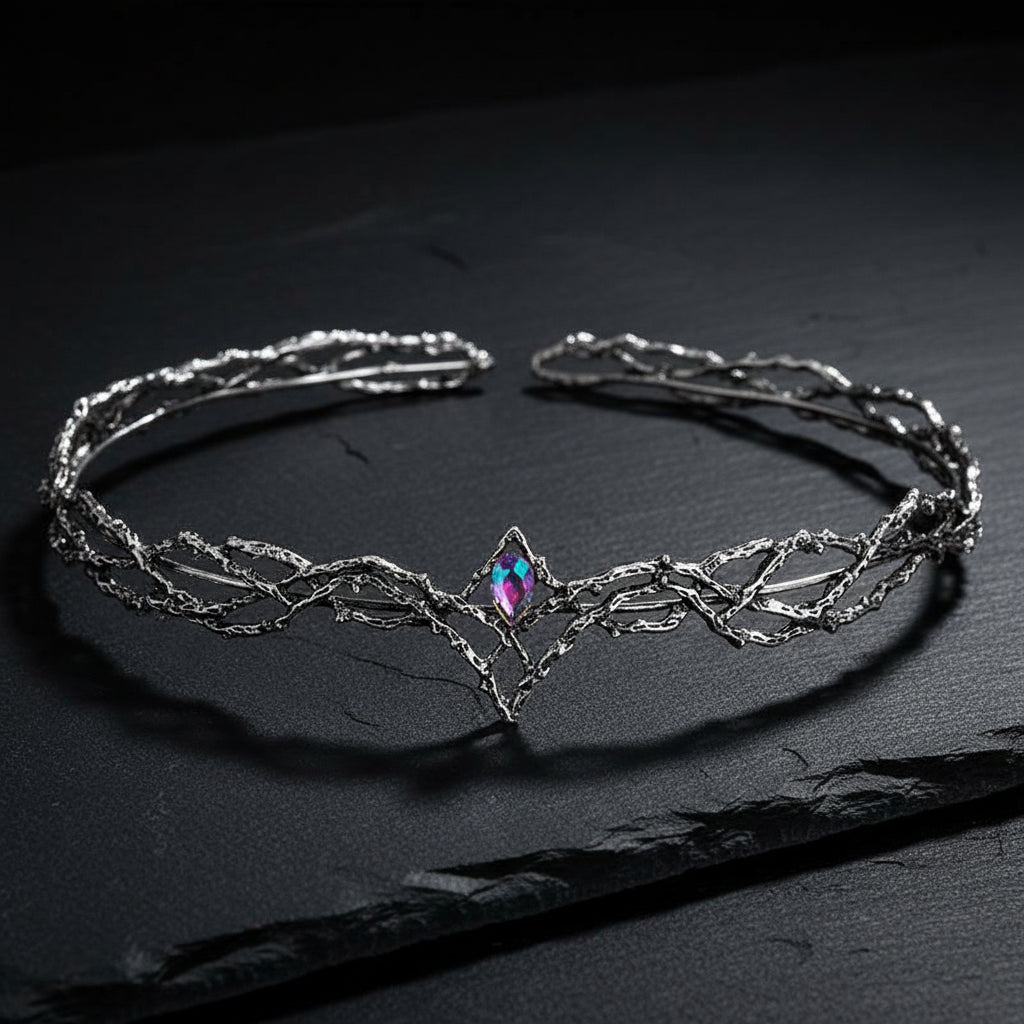 Lord of the Rings Elven King Thrandiul Delicate Elvish Waterdrop Crystal Crown - Lord of the Rings - Silver 2