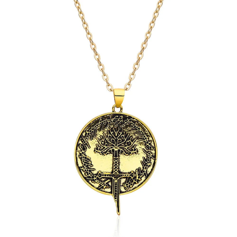 Lord of the Rings Tree of Gondor Narsil Broken Sword & The One Ring Necklace - Lord of the Rings - Gold