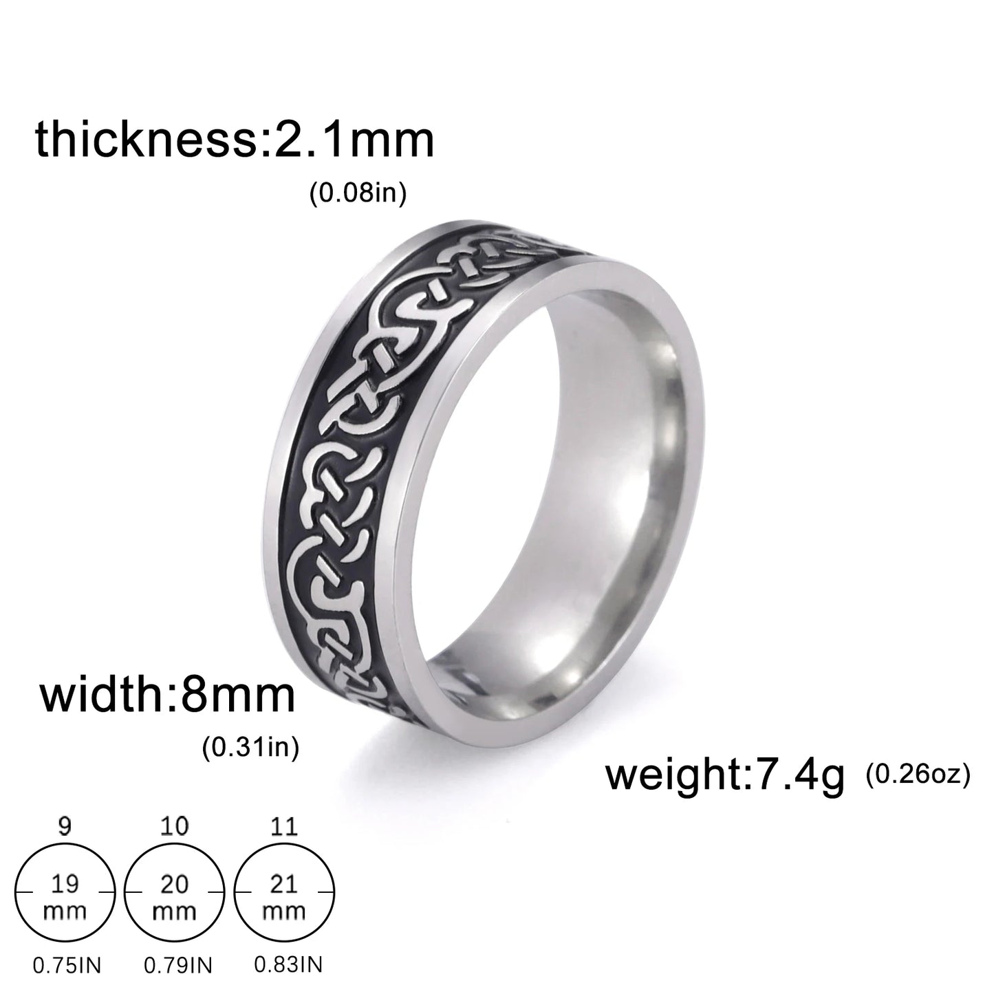 Men's Geometric Engraved Pattern Thick Stainless Steel Band Ring - Lovez Aqua© - Style 29 / 11