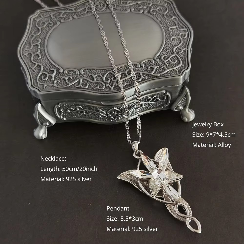 Lord of the Rings Real S925 Sterling Silver Arwen Evenstar Necklace - Lord of the Rings - Large Necklace & Box