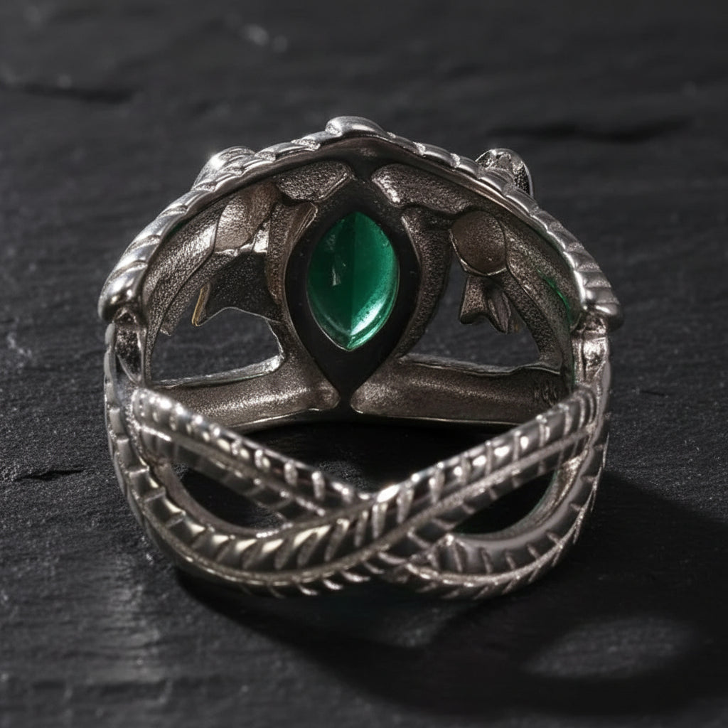 S925 Sterling Silver & Emerald Zircon Lord of the Rings Aragorn of Barahir Ring - Lord of the Rings -