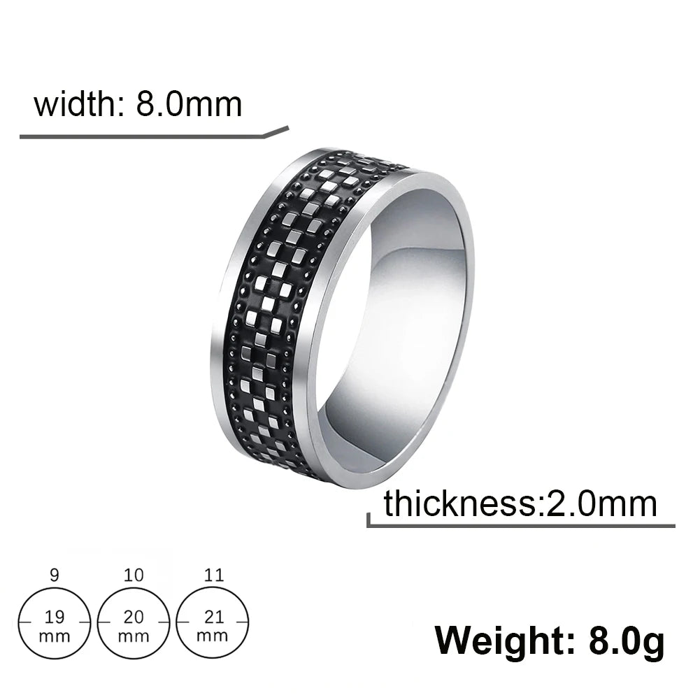 Men's Geometric Engraved Pattern Thick Stainless Steel Band Ring - Lovez Aqua© - Style 9 / 11