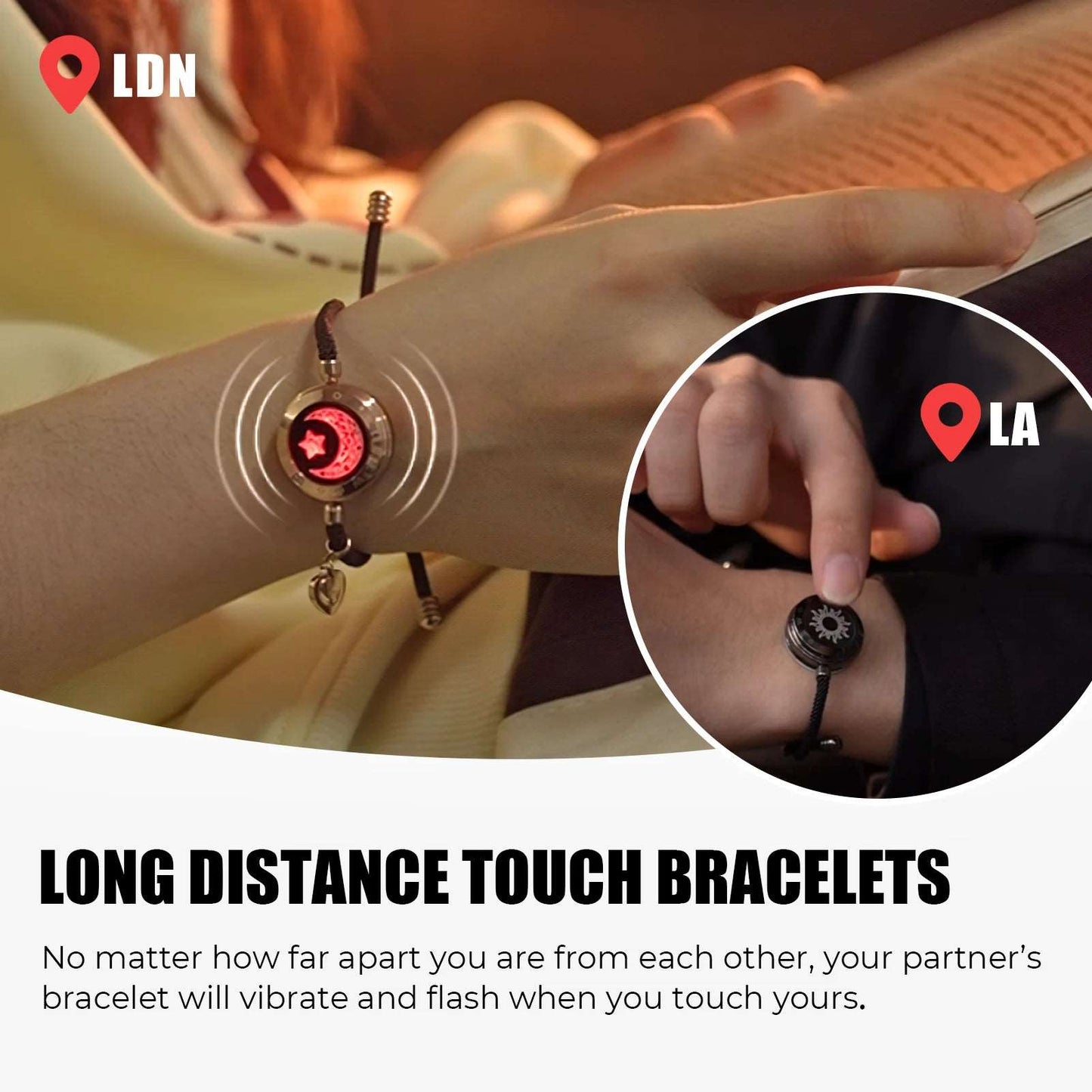 Totwoo Long Distance Relationship Touch Light Up & Vibrate Bracelets For Couples - Lovez Aqua© -