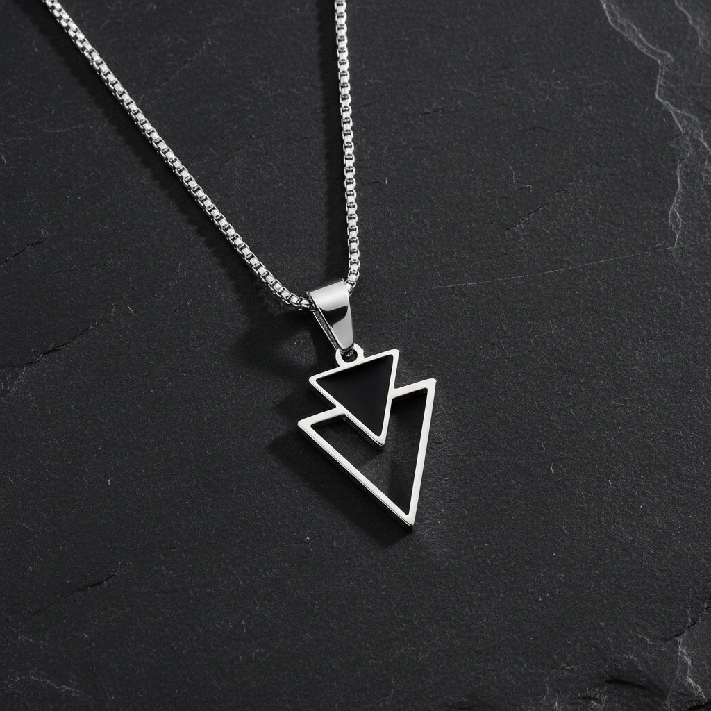 Men's Modern Abstract Minimalist Hollow Geometric Triangle Pendant Necklace - Lovez Aqua© -