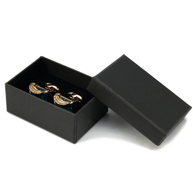 Men's Luxurious Gold Crystal Glass Rectangle Cufflinks with Rhinestone Accents - Lovez Aqua© - Blue Zinc