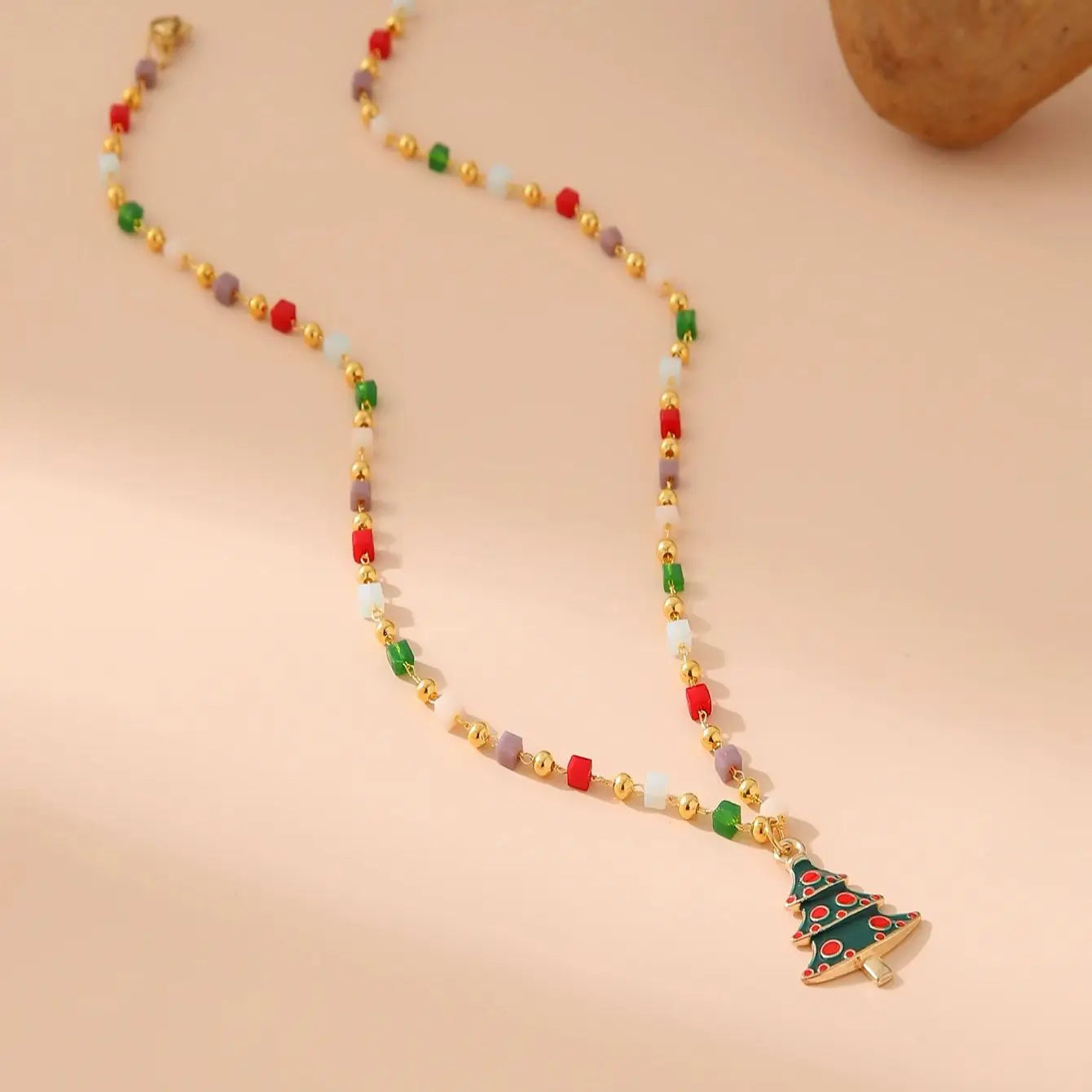 Women's Festive Christmas Themed Beaded Pendant Necklace - Lovez Aqua© -