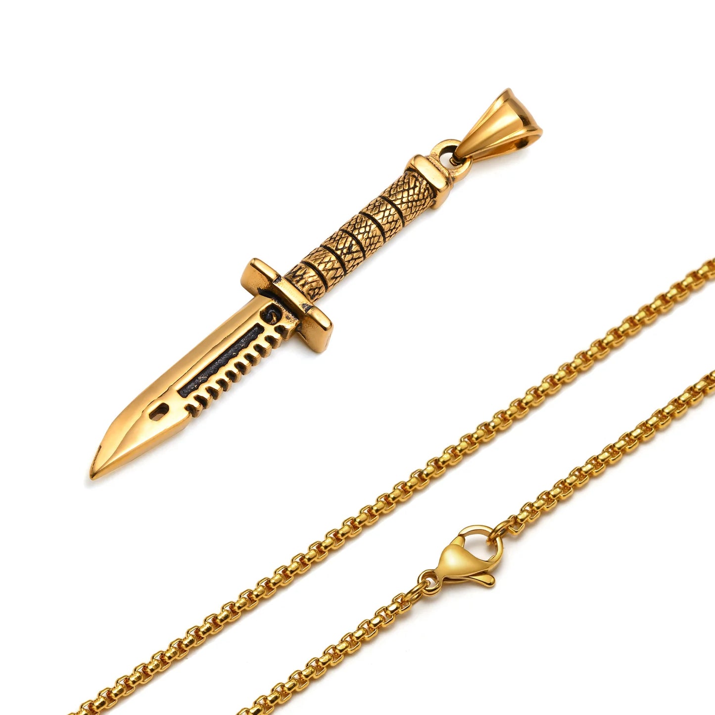 Men's Retro Punk Stainless Steel Dagger Pendant Necklace - Lovez Aqua© - Gold / 70cm