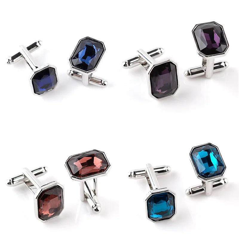 Men's Luxury Crystal Rhinestone Rectangle Cufflinks - Lovez Aqua© -
