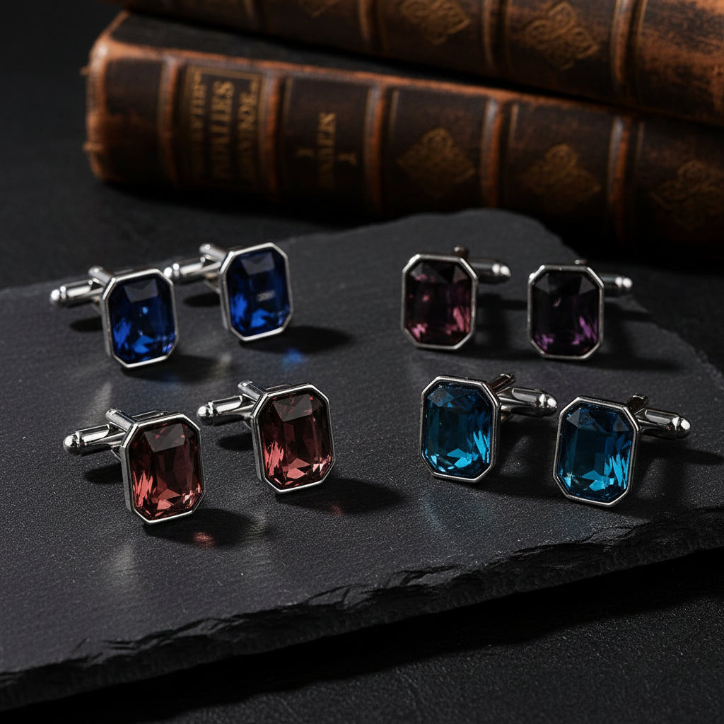 Men's Luxury Crystal Rhinestone Rectangle Cufflinks - Lovez Aqua© -