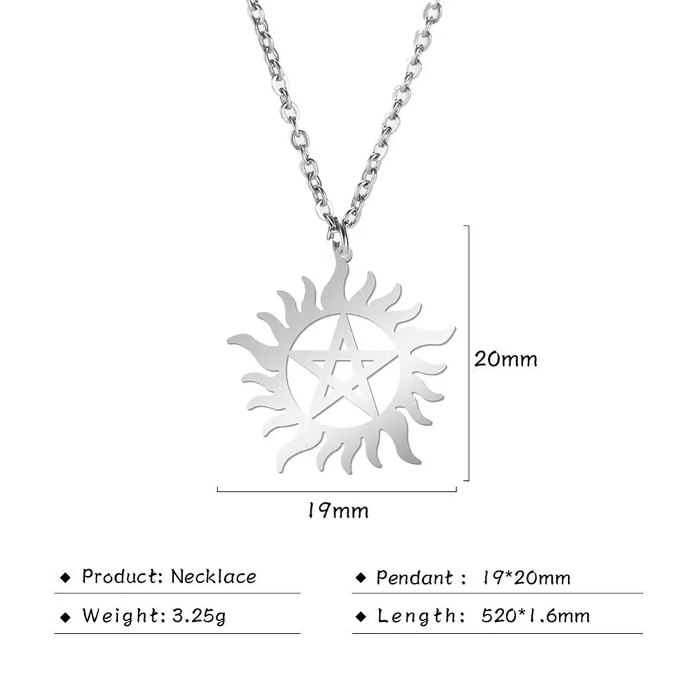 Supernatural Stainless Steel Shining Sun Pentagram Pendant Necklace - Supernatural - Steel - Women
