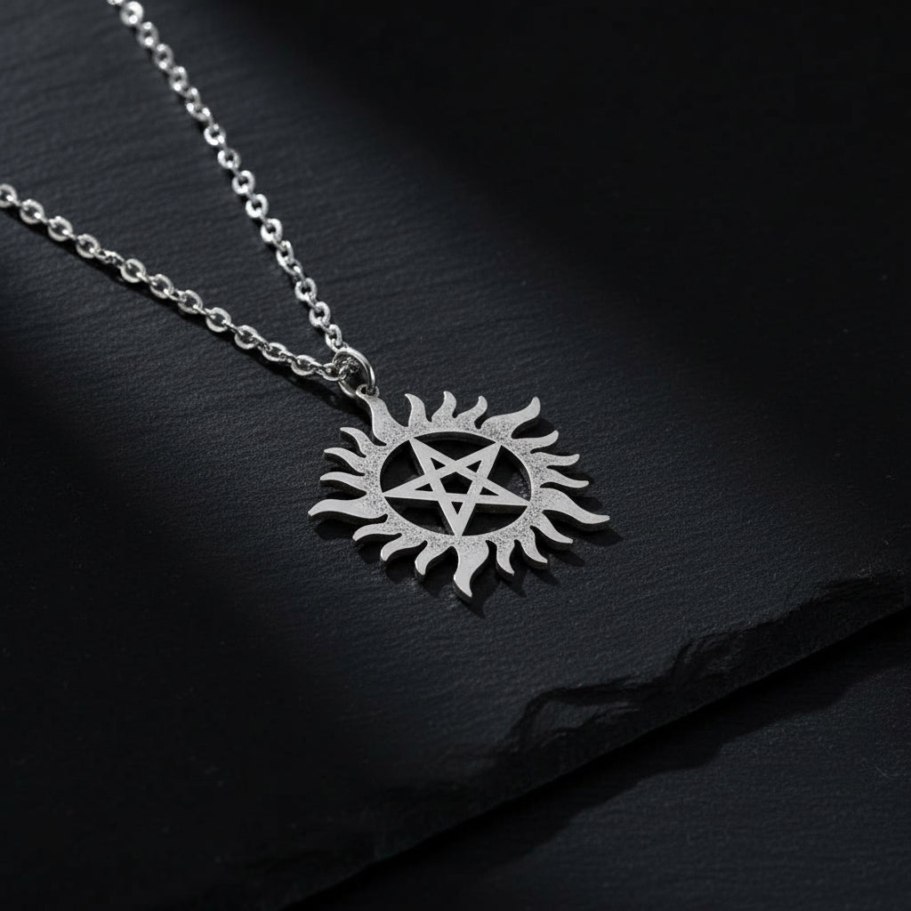 Supernatural Stainless Steel Shining Sun Pentagram Pendant Necklace - Supernatural - Steel - Women
