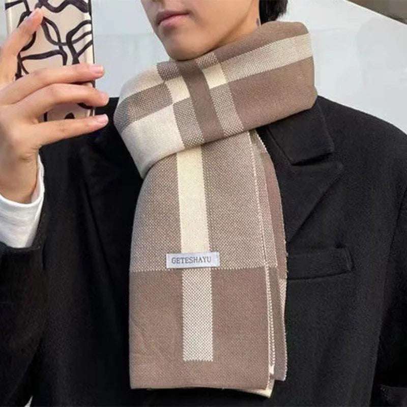Men's Sleek Multicolored Winter Plaid Casual Scarf - Lovez Aqua© - Khaki