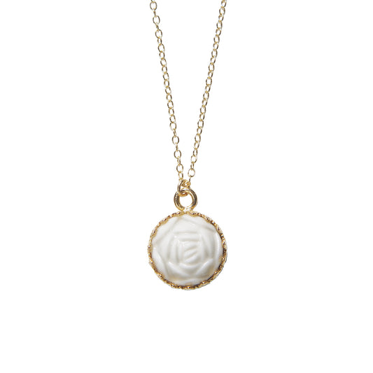 Women's 14K Gold-Filled Mini White Porcelain Rose Charm Necklace - Lovez Aqua© -