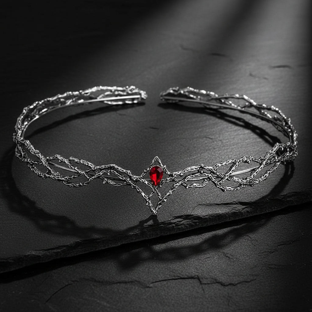 Lord of the Rings Elven King Thrandiul Delicate Elvish Waterdrop Crystal Crown - Lord of the Rings - Silver Red