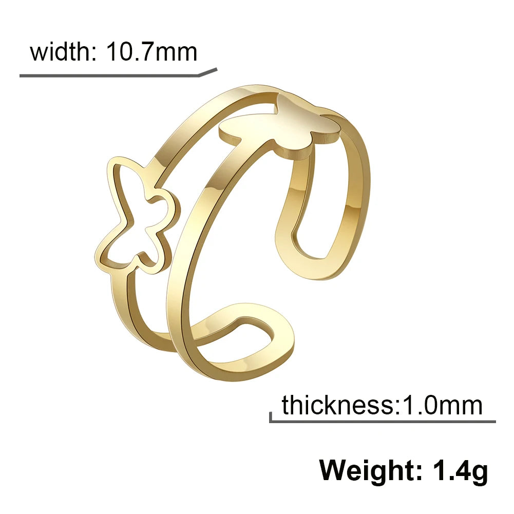 Women's Stainless Steel Gold or Silver Butterfly Open Ring - Lovez Aqua© - Gold 2
