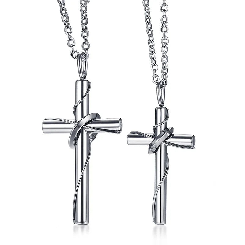 Matching Couple Stainless Steel Wire Wrapped Cross Necklace - Lovez Aqua© - Couple's Necklace