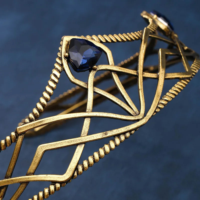 Women's Elvish Inspired Gold Silver Baroque Crystal Tiara - Lovez Aqua© -