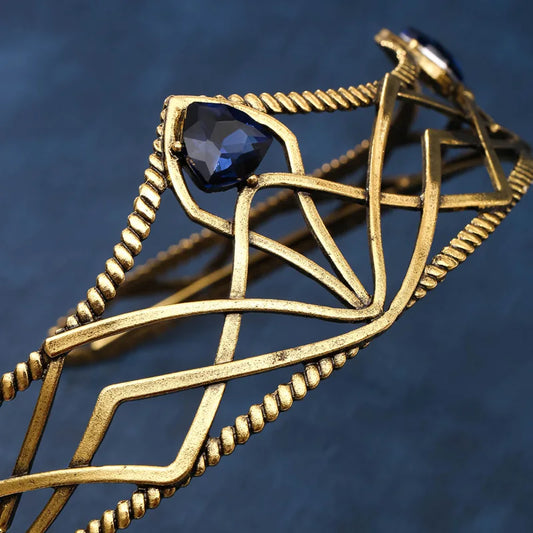 Women's Elvish Inspired Gold Silver Baroque Crystal Tiara - Lovez Aqua© -