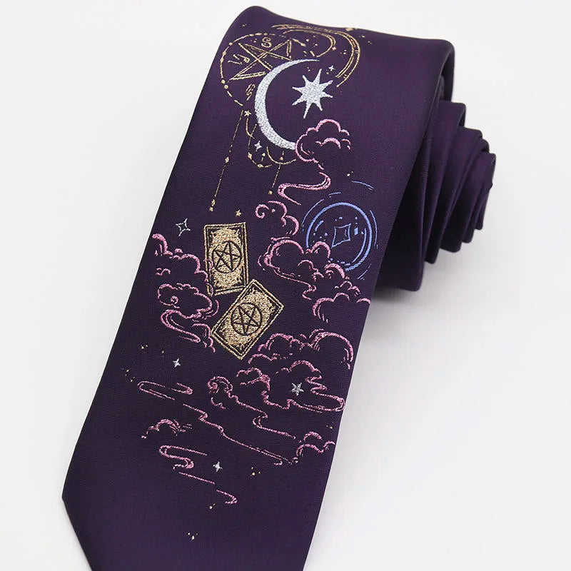 Night Gothic Dark Magic Japanese Style Detailed Illustrated Men's Necktie - Lovez Aqua© -
