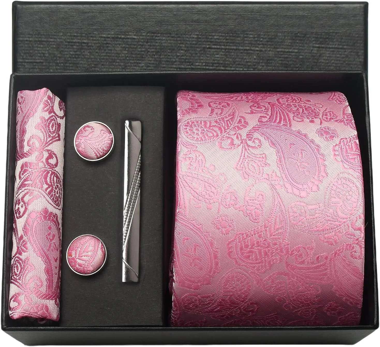 Men's Luxury Silk Paisley Floral Necktie, Pocket Square, Clip & Cufflinks Set - Lovez Aqua© - BB5