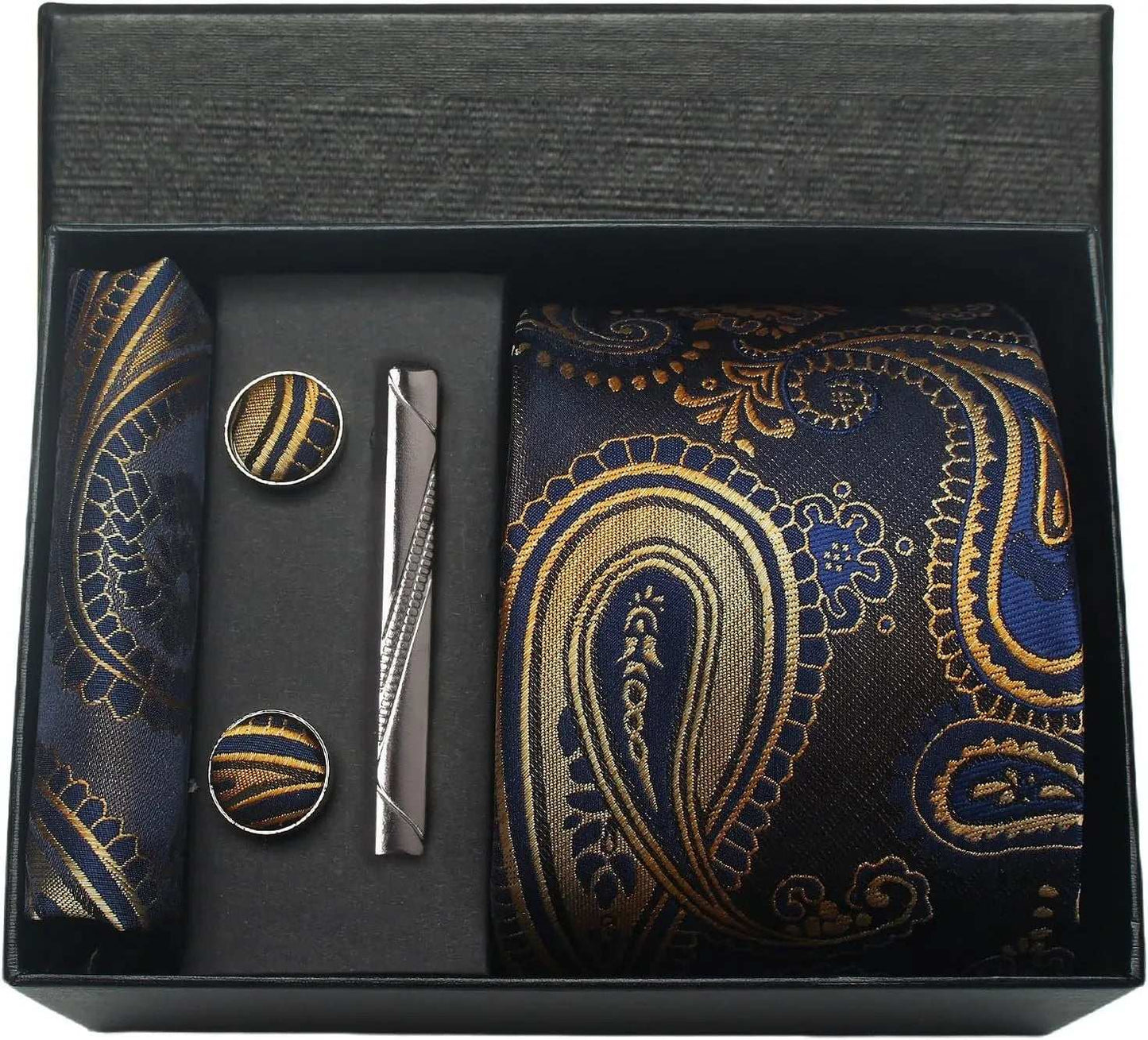 Men's Luxury Silk Paisley Floral Necktie, Pocket Square, Clip & Cufflinks Set - Lovez Aqua© - BKL23