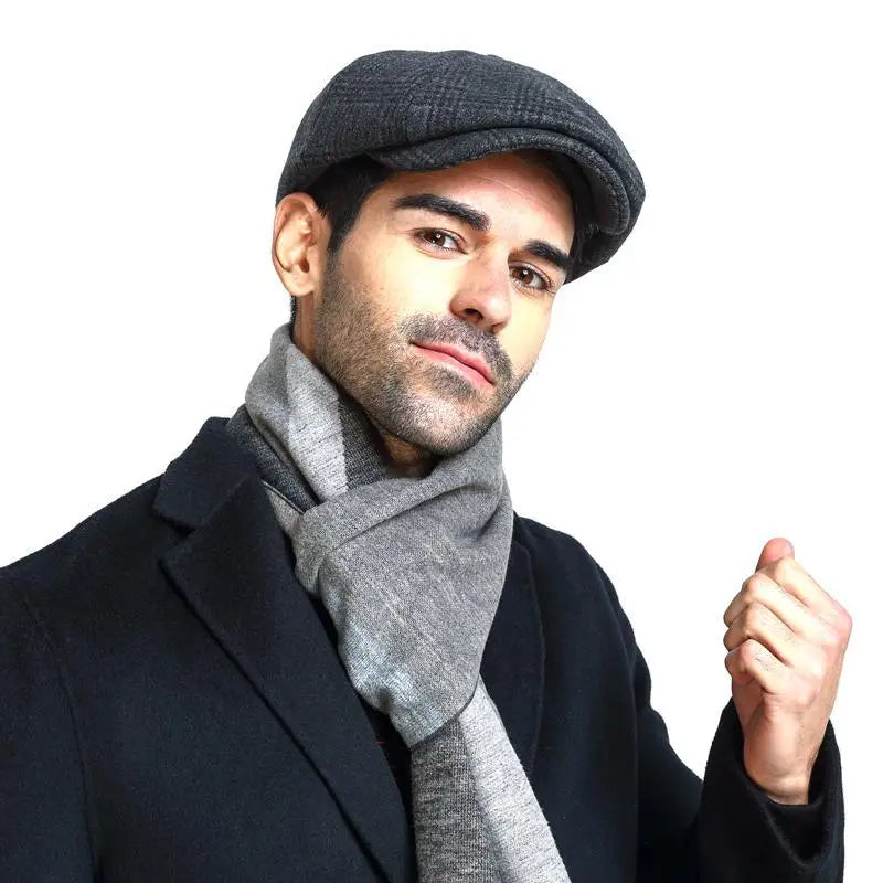 Men's Vintage Classic Plaid Wool Newsboy Winter Beret Cap - Lovez Aqua© -