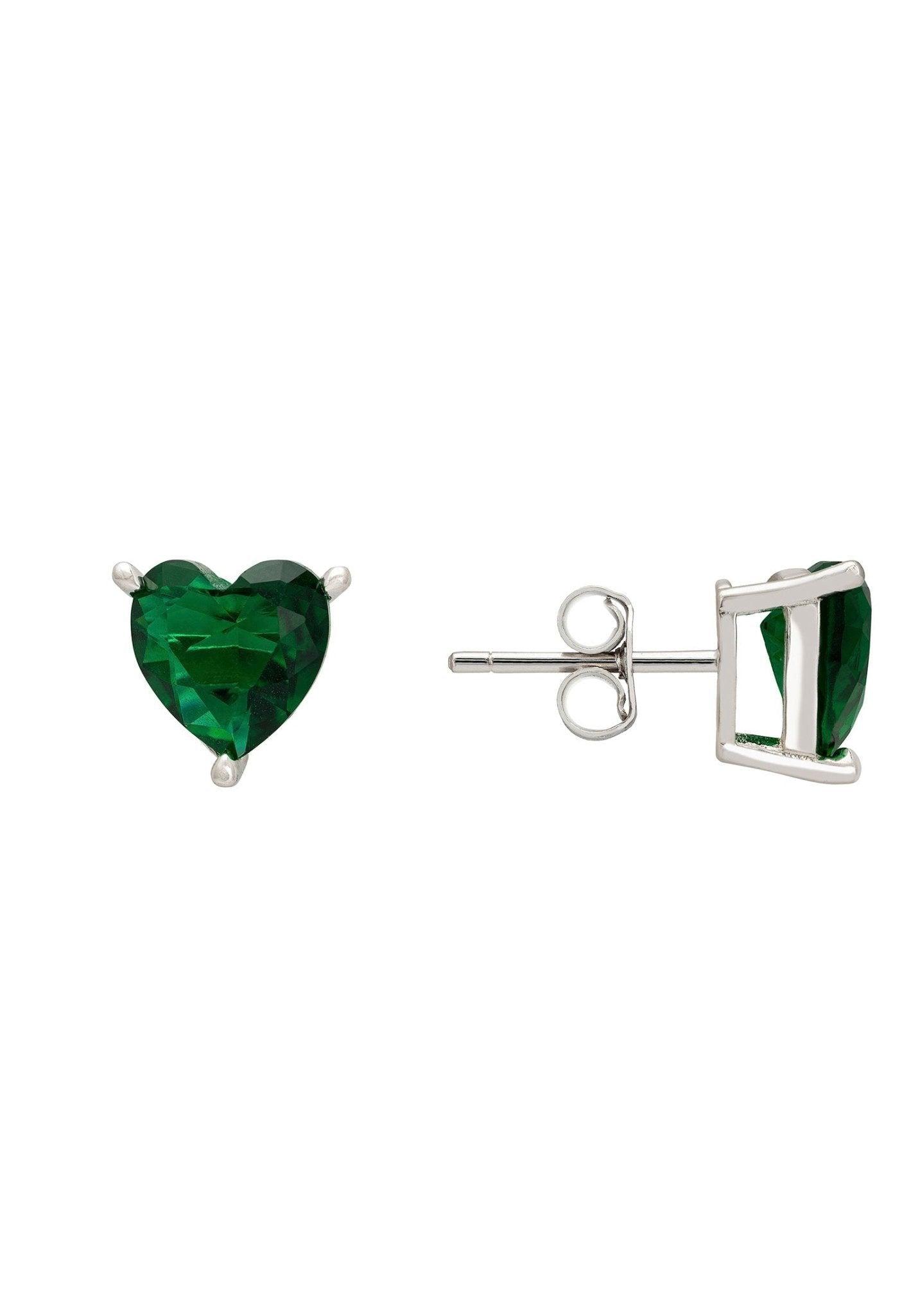 925 Sterling Silver Emerald Heart Stud Earrings - Lovez Aqua© -