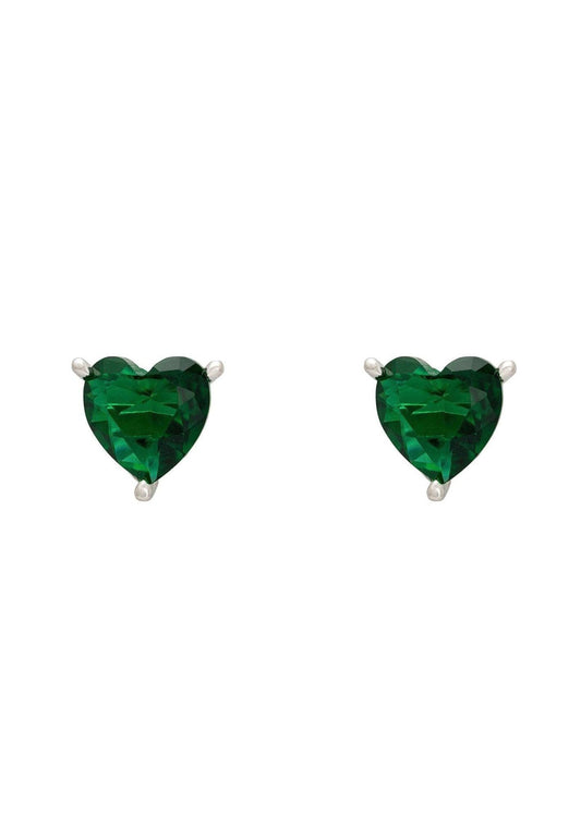 925 Sterling Silver Emerald Heart Stud Earrings - Lovez Aqua© -