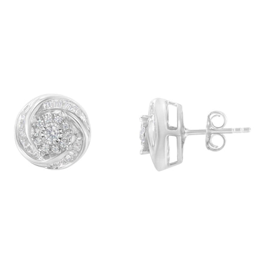 925 Sterling Silver Round & Baguette-Cut Diamond Love Knot Stud Earrings - Lovez Aqua© -