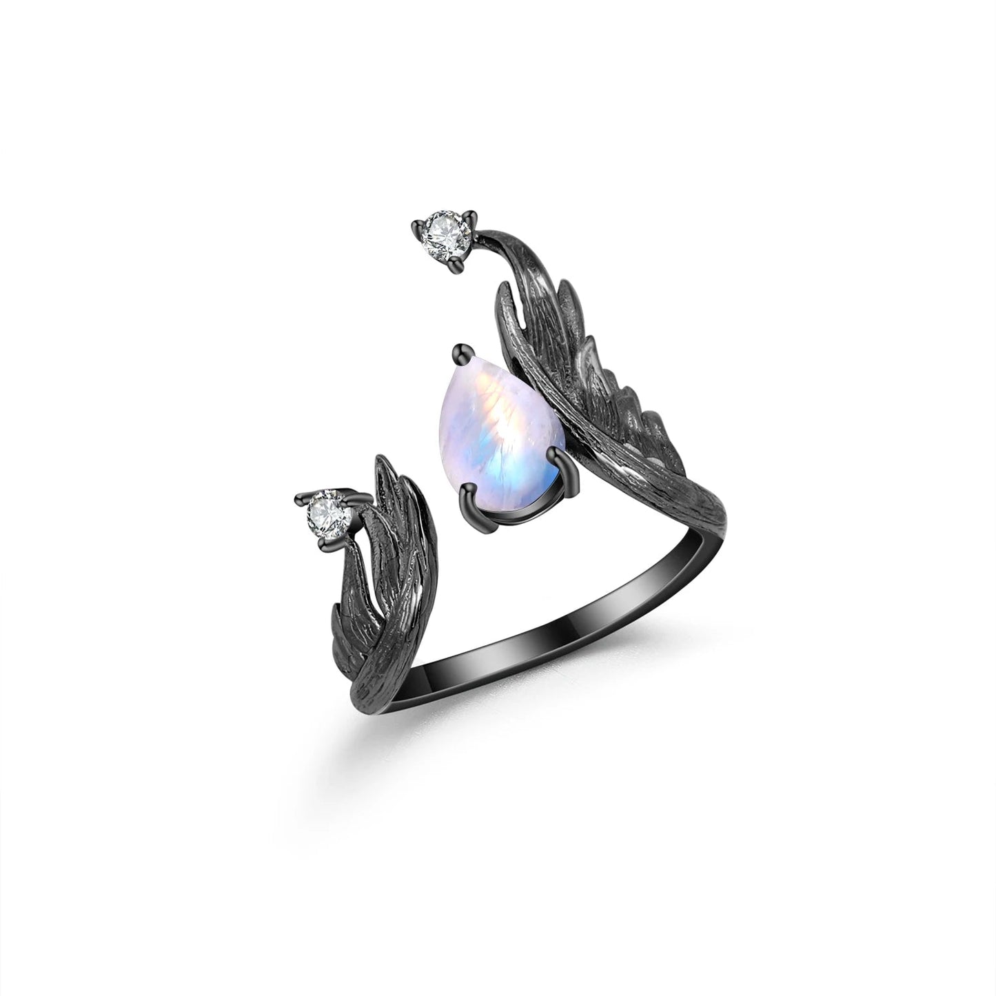 925 Sterling Silver & 1.43Ct Natural Amethyst Gemstone Angel Wings Ring - Lovez Aqua© - Moonstone