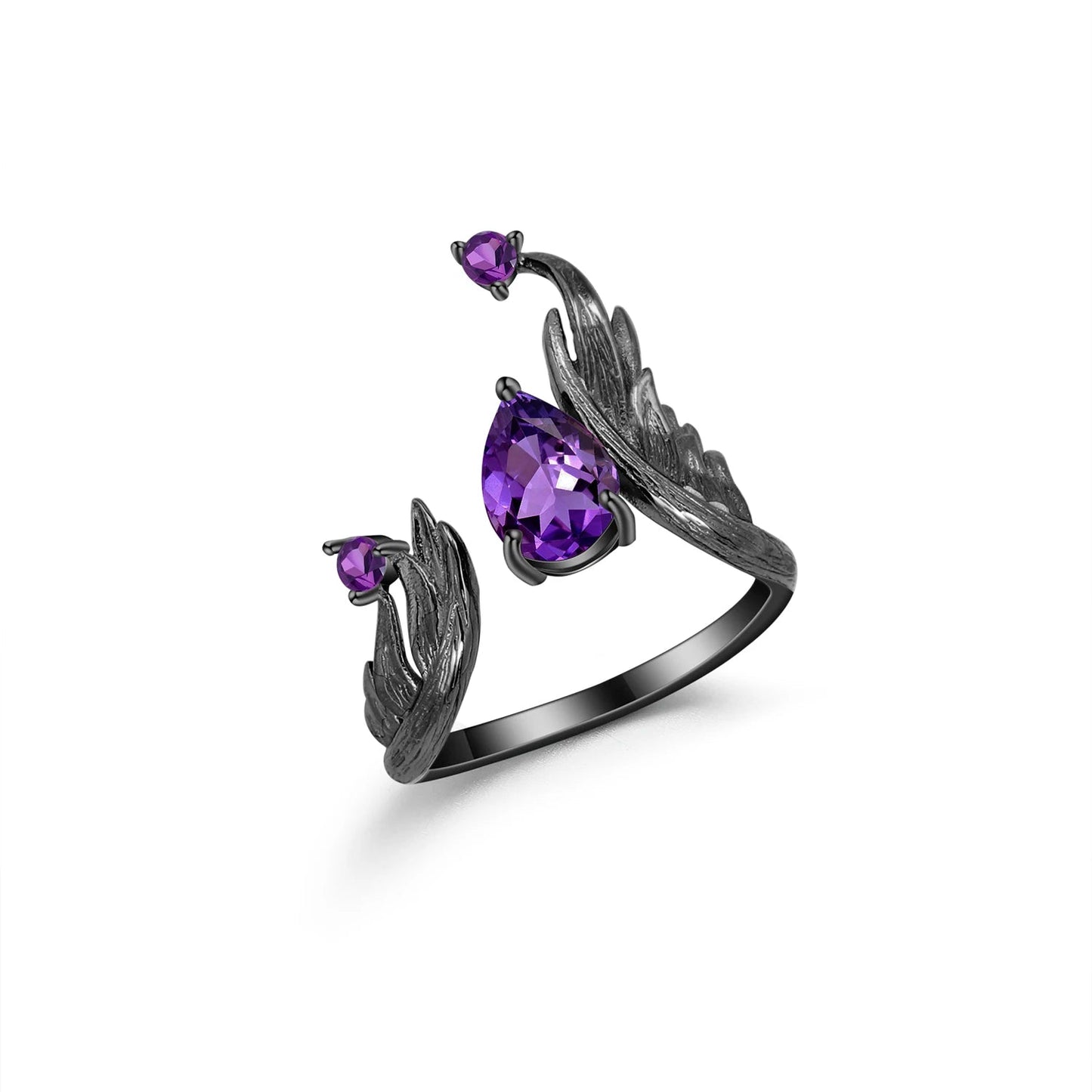 925 Sterling Silver & 1.43Ct Natural Amethyst Gemstone Angel Wings Ring - Lovez Aqua© - Amethyst