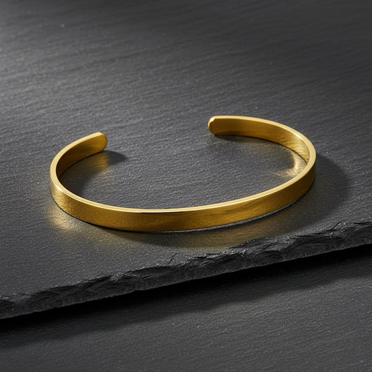 925 Sterling Silver & 14K Gold Plated Men's Stackable Cuff & Thin Chain Bracelets - Lovez Aqua© - Gold Bangle Only