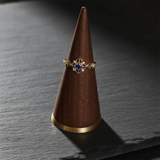 925 Sterling Silver 14K Gold Plated Women's Vintage Filigree Blue Zircon Ring - Lovez Aqua© -