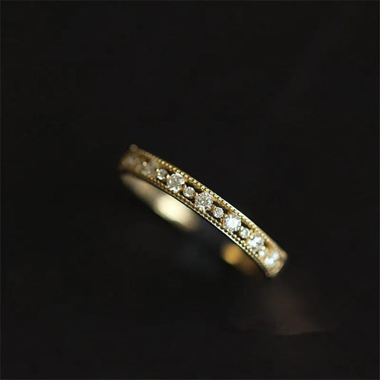925 Sterling Silver 14k Gold Plated Japanese Gold Pavé Crystal Hollow Ring - Lovez Aqua© -