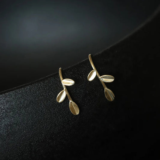 925 Sterling Silver & 14k Gold Plated Small Three Leaf Women's Hoop Earrings - Lovez Aqua© -