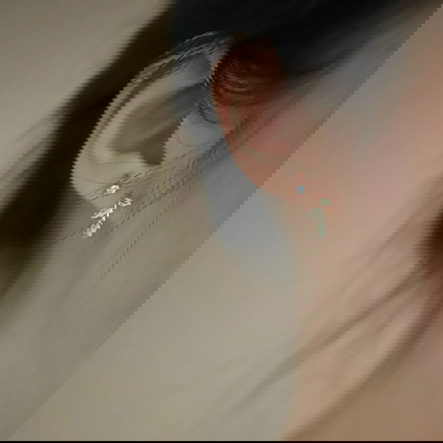 925 Sterling Silver & 14k Gold Plated Small Three Leaf Women's Hoop Earrings - Lovez Aqua© -