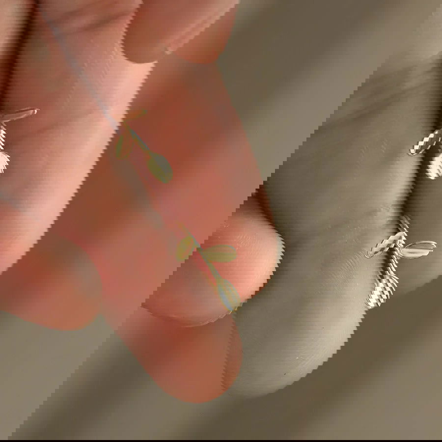 925 Sterling Silver & 14k Gold Plated Small Three Leaf Women's Hoop Earrings - Lovez Aqua© -