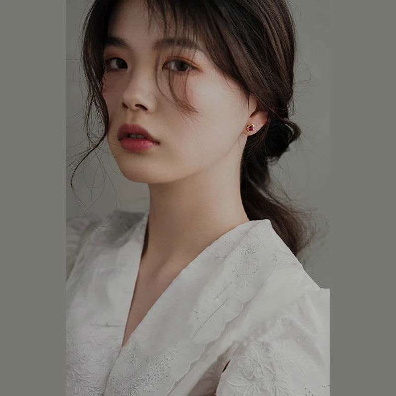 925 Sterling Silver & 18K Gold Plated Waterdrop Ruby Garnet Stud Earrings - Lovez Aqua© -