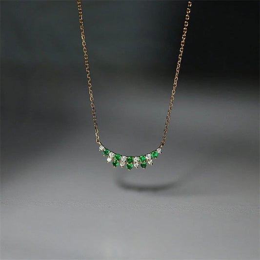 925 Sterling Silver & 18K Gold Plated White & Emerald Green Zircon Bar Necklace - Lovez Aqua© - Gold