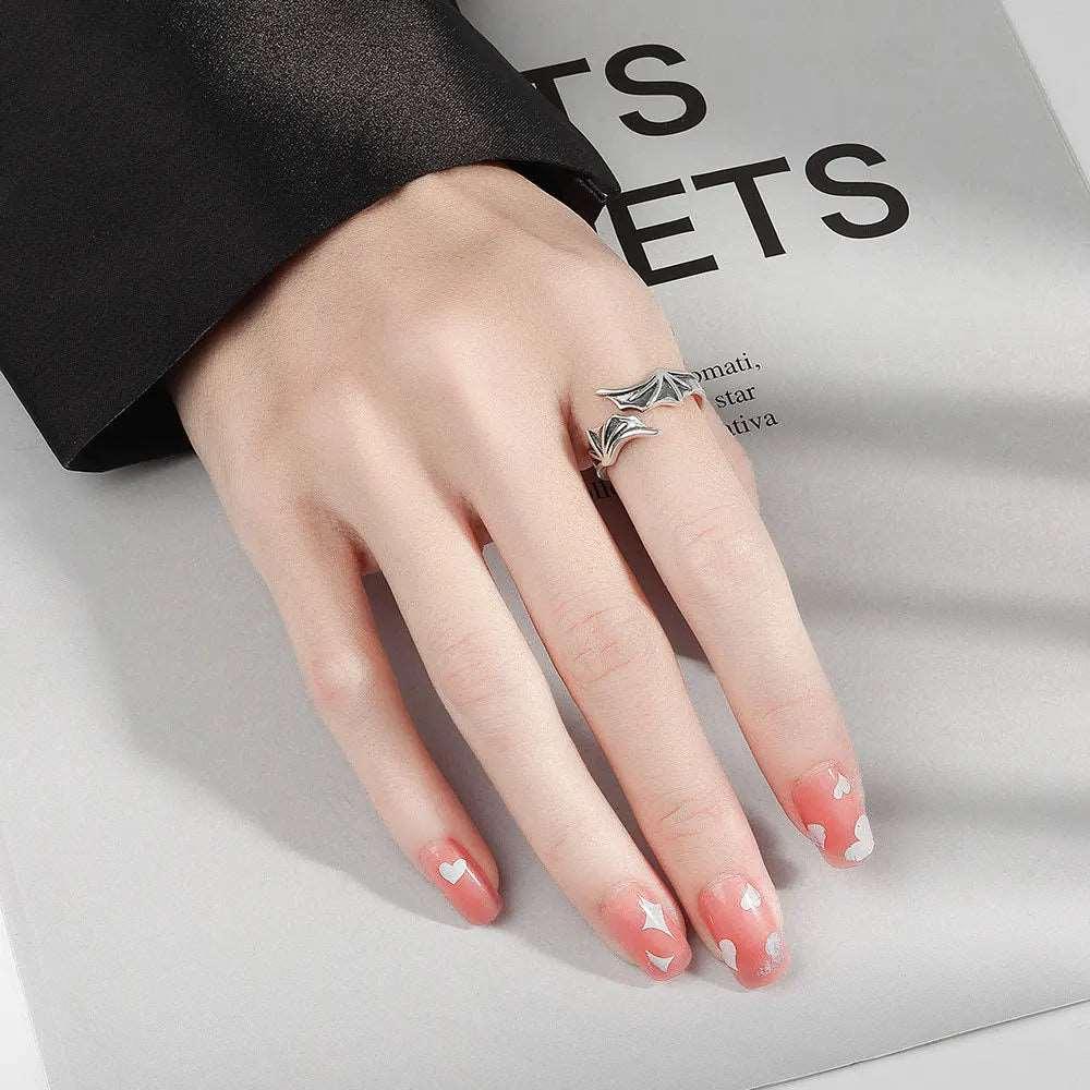 925 Sterling Silver Angel & Devil Wings Matching Couple Open Rings - Lovez Aqua© -