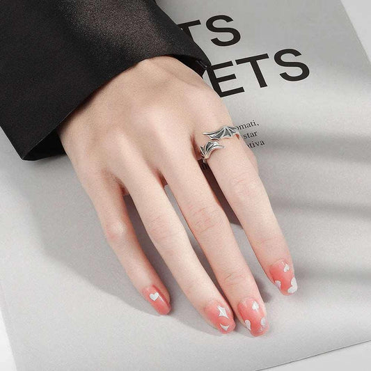 925 Sterling Silver Angel & Devil Wings Matching Couple Open Rings - Lovez Aqua© -