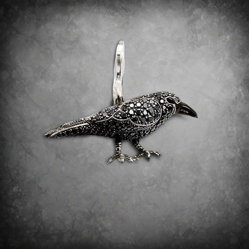 925 Sterling Silver Black Zircon Encrusted Raven Pendant Charm - Lovez Aqua© - Default Title