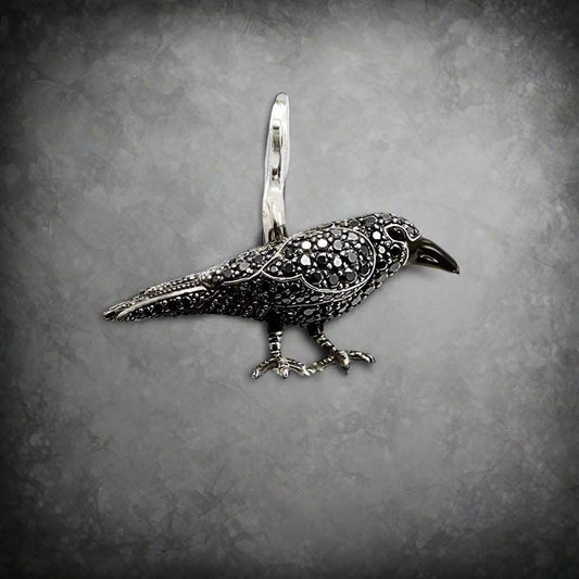 925 Sterling Silver Black Zircon Encrusted Raven Pendant Charm - Lovez Aqua© - Default Title