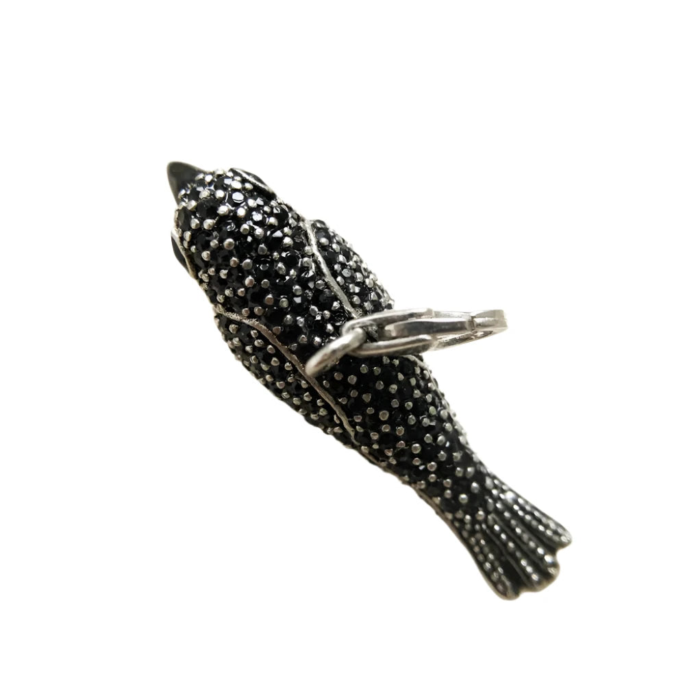 925 Sterling Silver Black Zircon Encrusted Raven Pendant Charm - Lovez Aqua© -