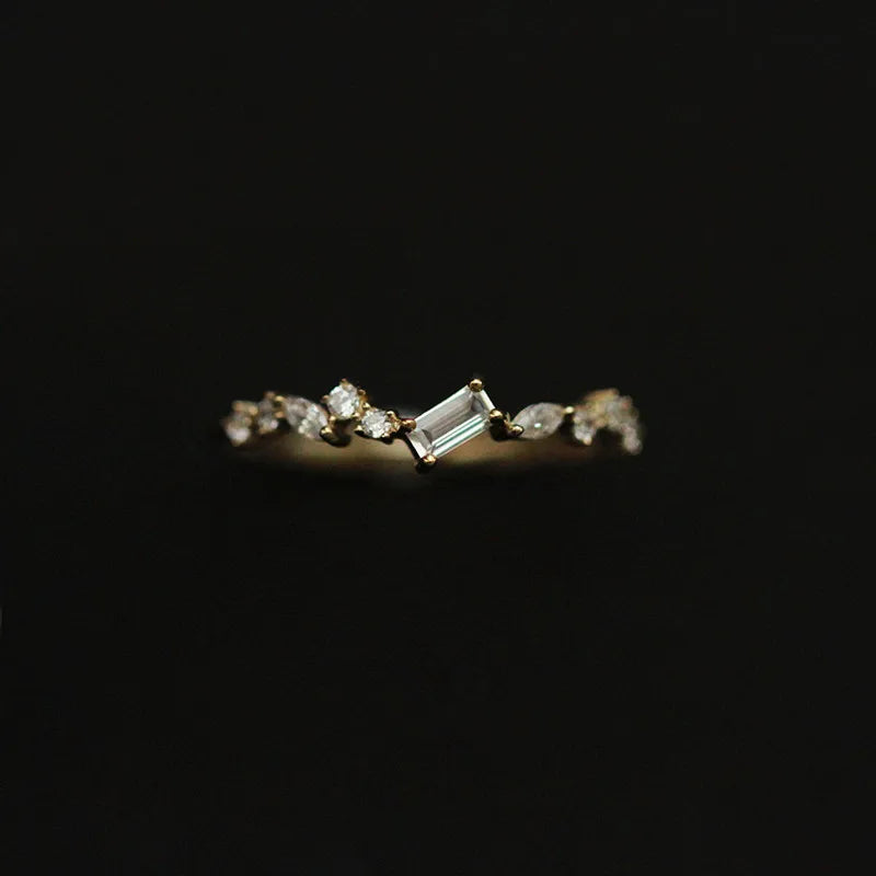 925 Sterling Silver Classic Gold Sparkling Unique Rectangle Cubic Zirconia Ring - Lovez Aqua© -