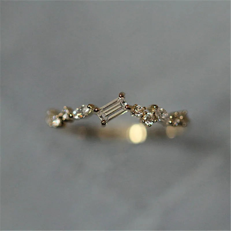 925 Sterling Silver Classic Gold Sparkling Unique Rectangle Cubic Zirconia Ring - Lovez Aqua© - 5