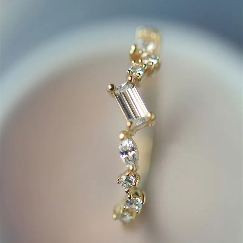 925 Sterling Silver Classic Gold Sparkling Unique Rectangle Cubic Zirconia Ring - Lovez Aqua© -