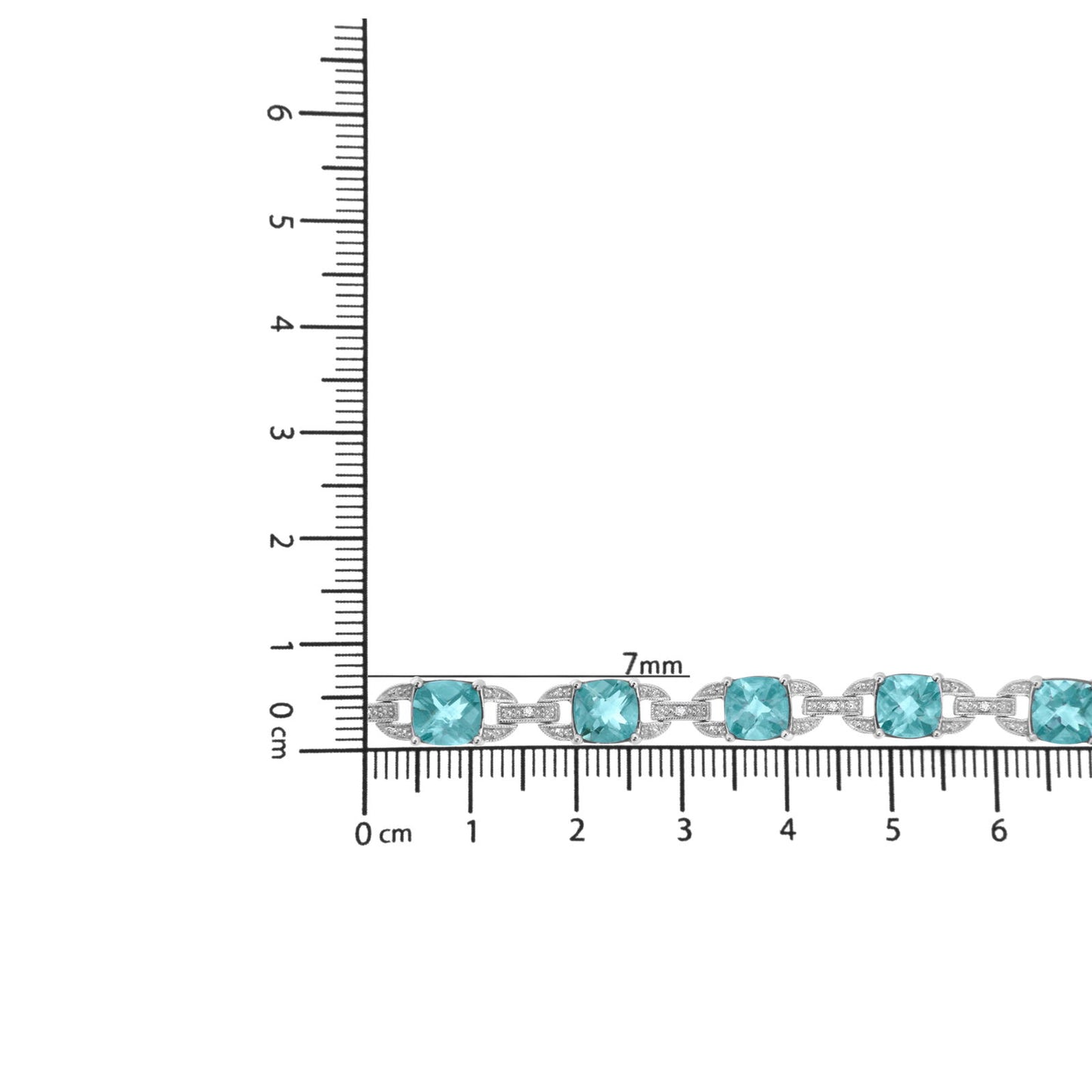 925 Sterling Silver Cushion Cut Blue Topaz & Round Cut Diamond Tennis Bracelet - Lovez Aqua© -