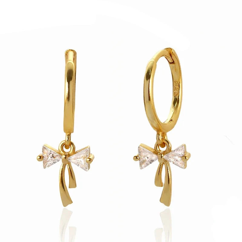 925 Sterling Silver Cute Bow Tassel Women's Drop Hoop Earrings - Lovez Aqua© -